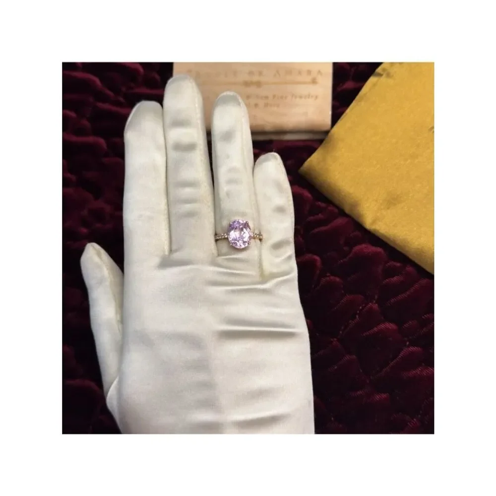 10K Rose Gold Large 5.6CT Pink Sapphire Ring - Size 6 -Pave Wedding Band -3.2g - Picture 7 of 15